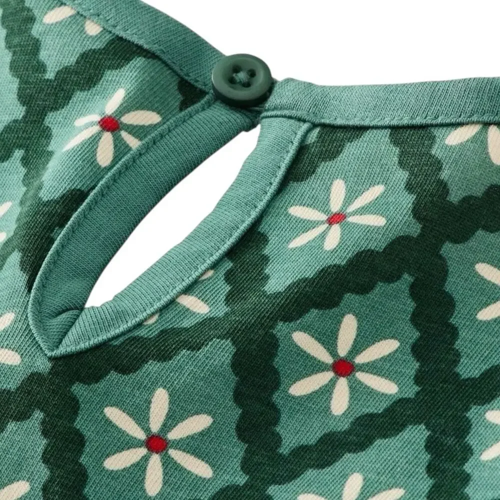 Hanna Andersson Holiday Ruffle Dress w/ Pockets 100% Cotton Green NIB. Size 3